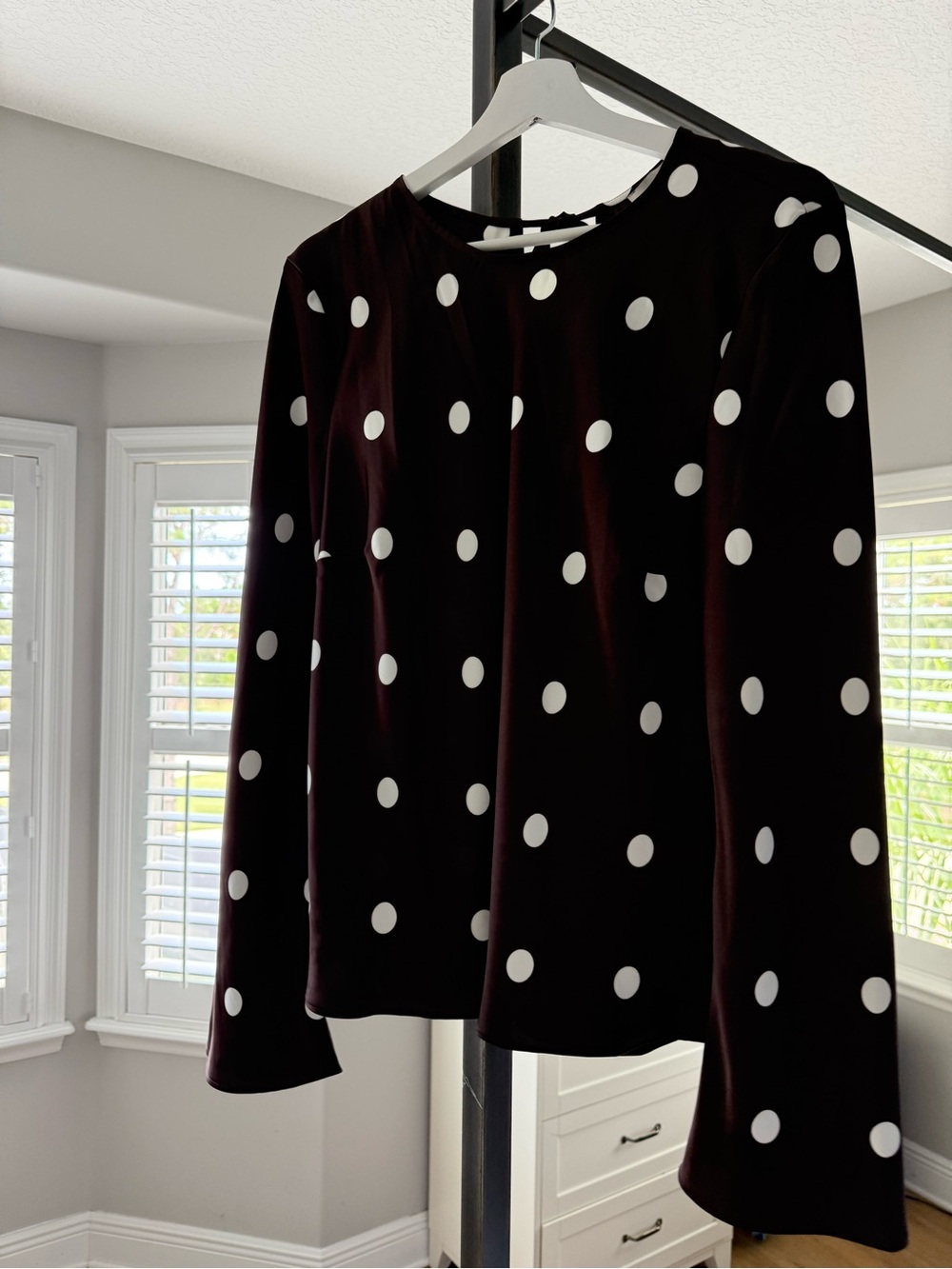 Ann Taylor Black and White Polka Dot Long-Sleeve Blouse